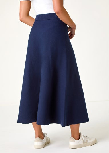 Roman Midnight Blue Petite Stretch Knitted Midi Skirt
