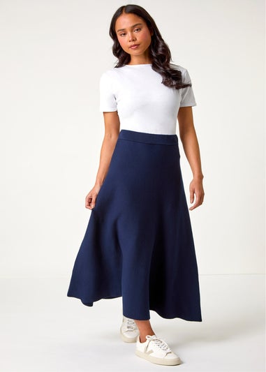 Roman Midnight Blue Petite Stretch Knitted Midi Skirt