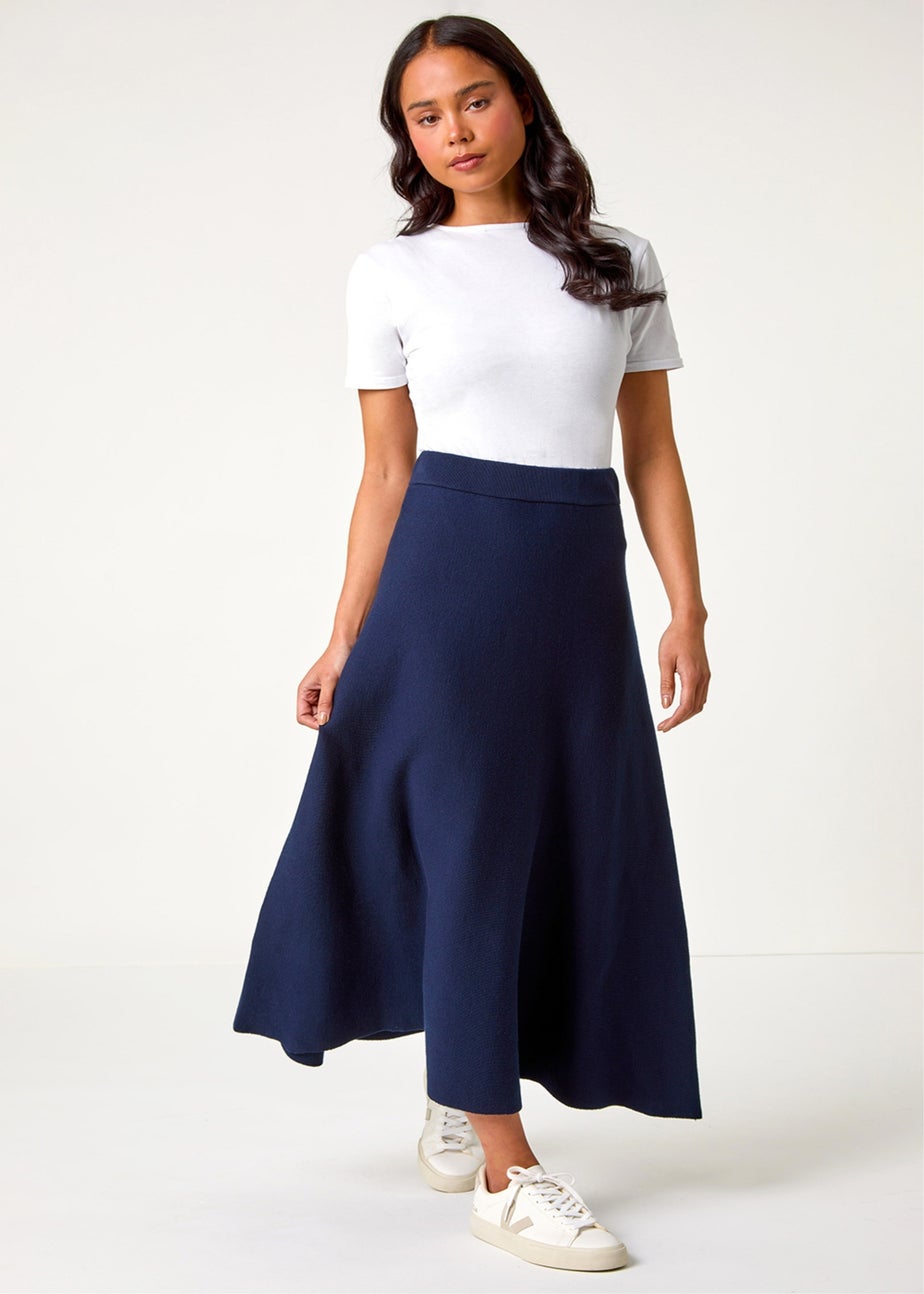 Roman Midnight Blue Petite Stretch Knitted Midi Skirt