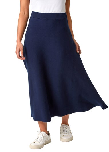 Roman Midnight Blue Petite Stretch Knitted Midi Skirt