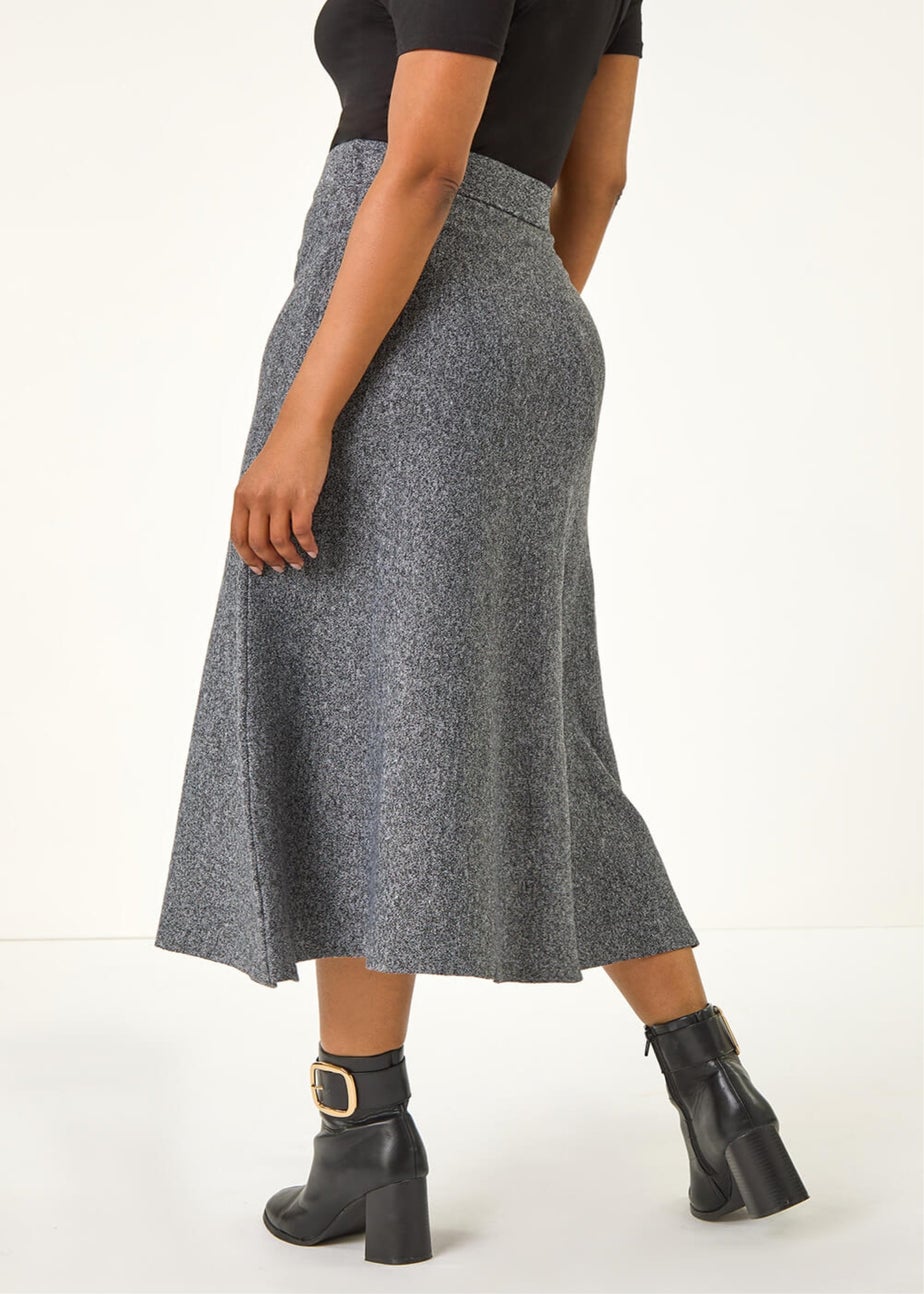 Roman Grey Petite Stretch Knitted Midi Skirt