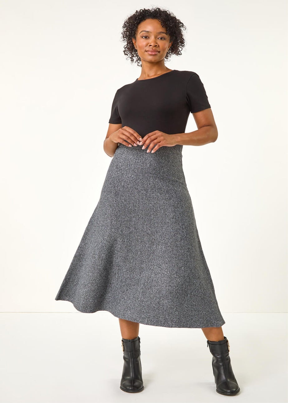 Roman Grey Petite Stretch Knitted Midi Skirt