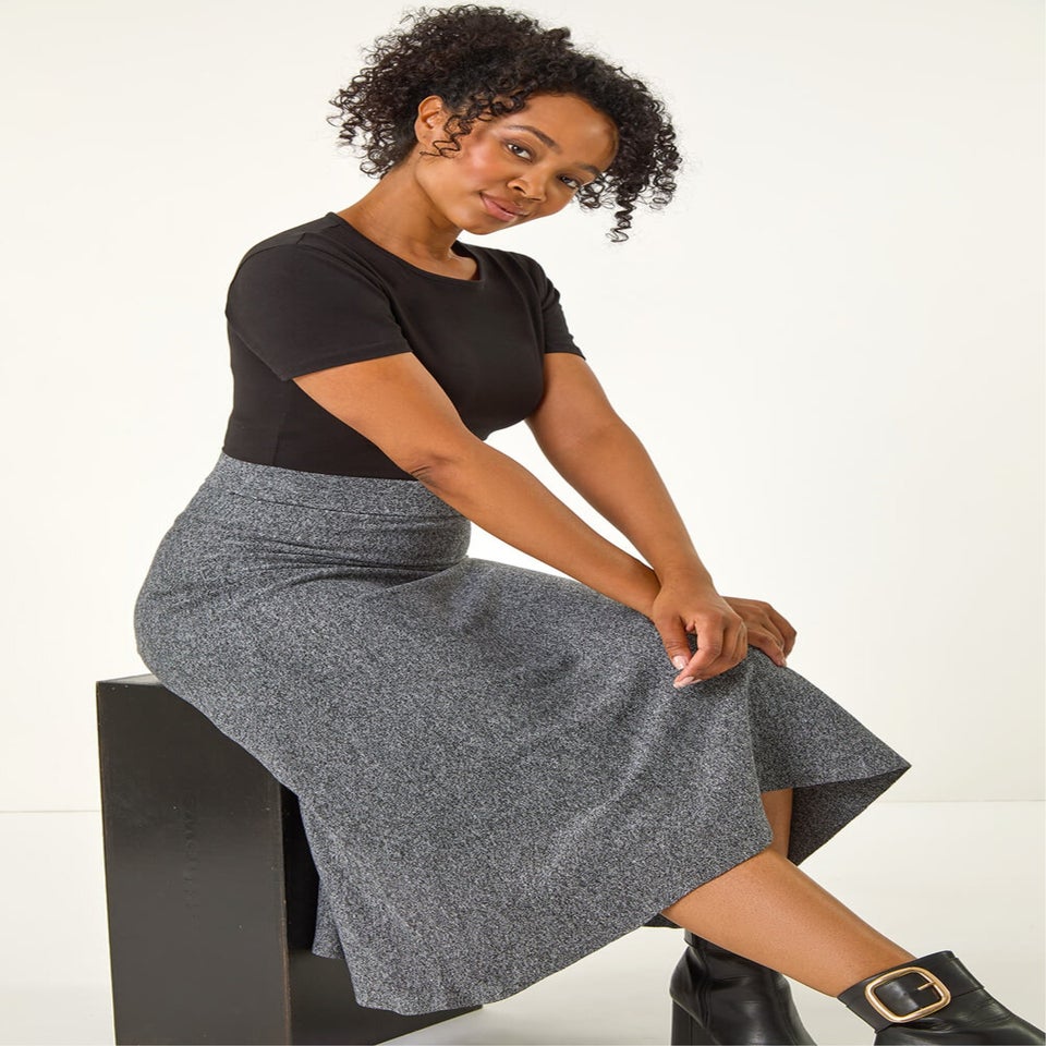 Roman Grey Petite Stretch Knitted Midi Skirt