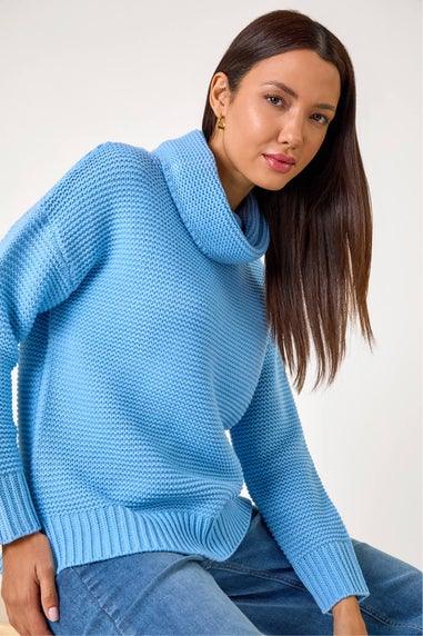 Roman Sky Blue Textured Cowl Neck Jumper