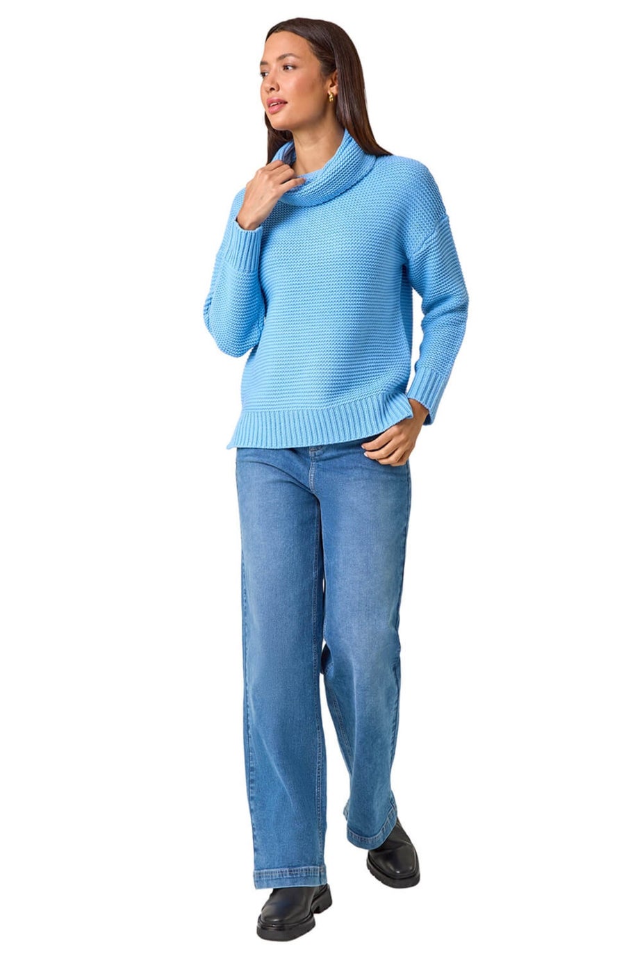 Roman Sky Blue Textured Cowl Neck Jumper