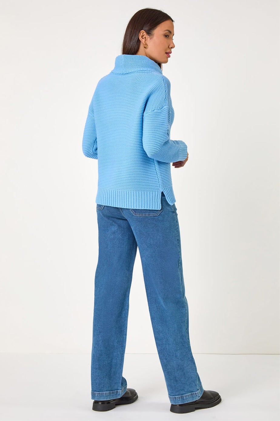 Roman Sky Blue Textured Cowl Neck Jumper