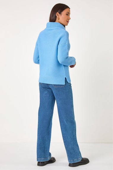 Roman Sky Blue Textured Cowl Neck Jumper