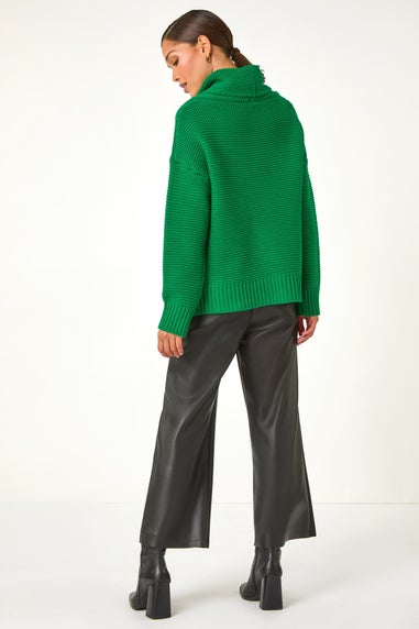 Roman Green Textured Cowl Neck Jumper