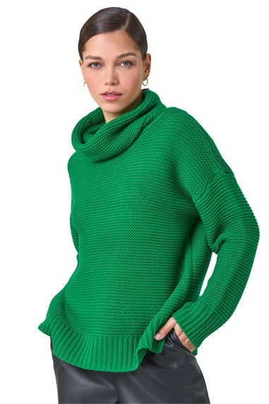 Roman Green Textured Cowl Neck Jumper