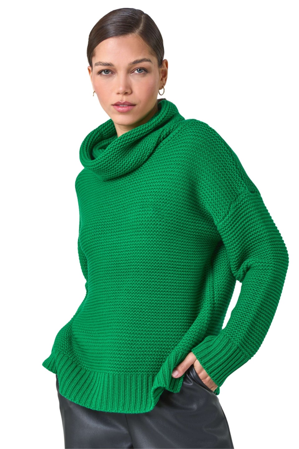 Roman Green Textured Cowl Neck Jumper