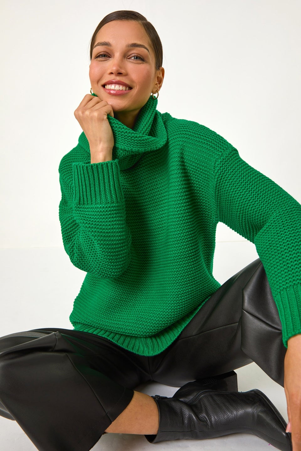 Roman Green Textured Cowl Neck Jumper