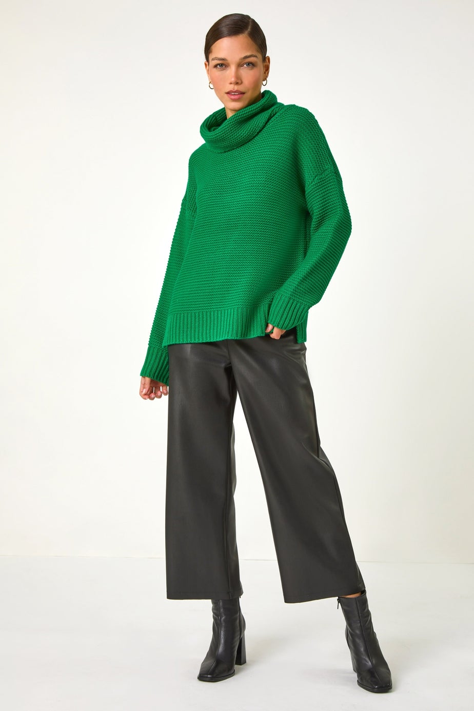 Roman Green Textured Cowl Neck Jumper