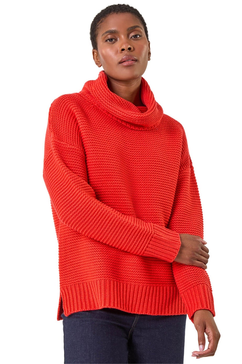 Roman Red Textured Cowl Neck Jumper