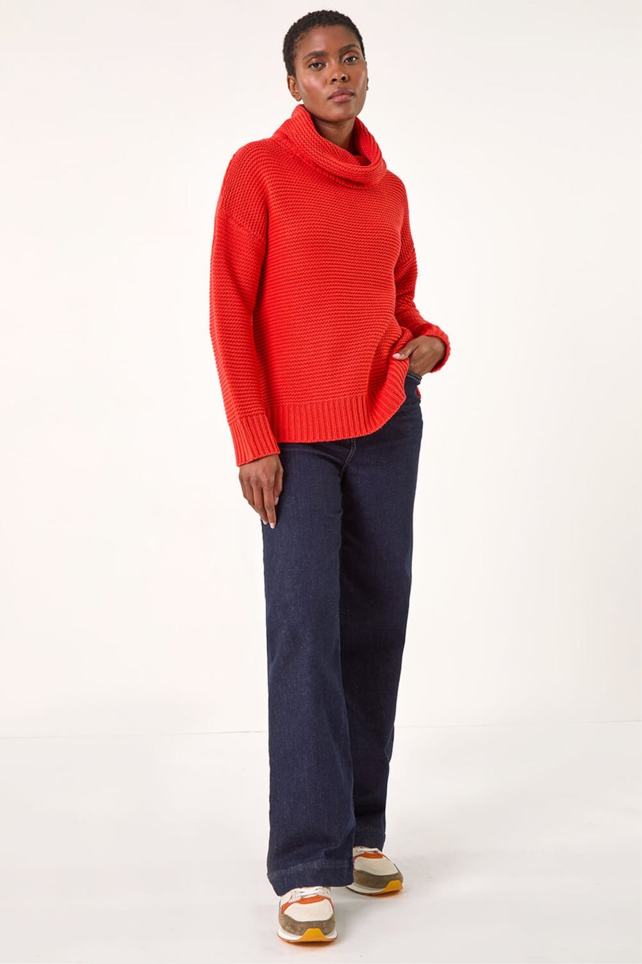 Roman Red Textured Cowl Neck Jumper