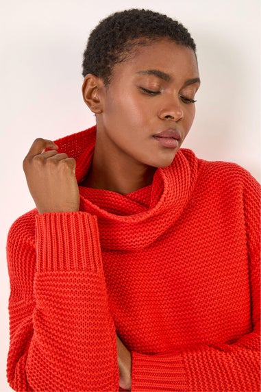 Roman Red Textured Cowl Neck Jumper