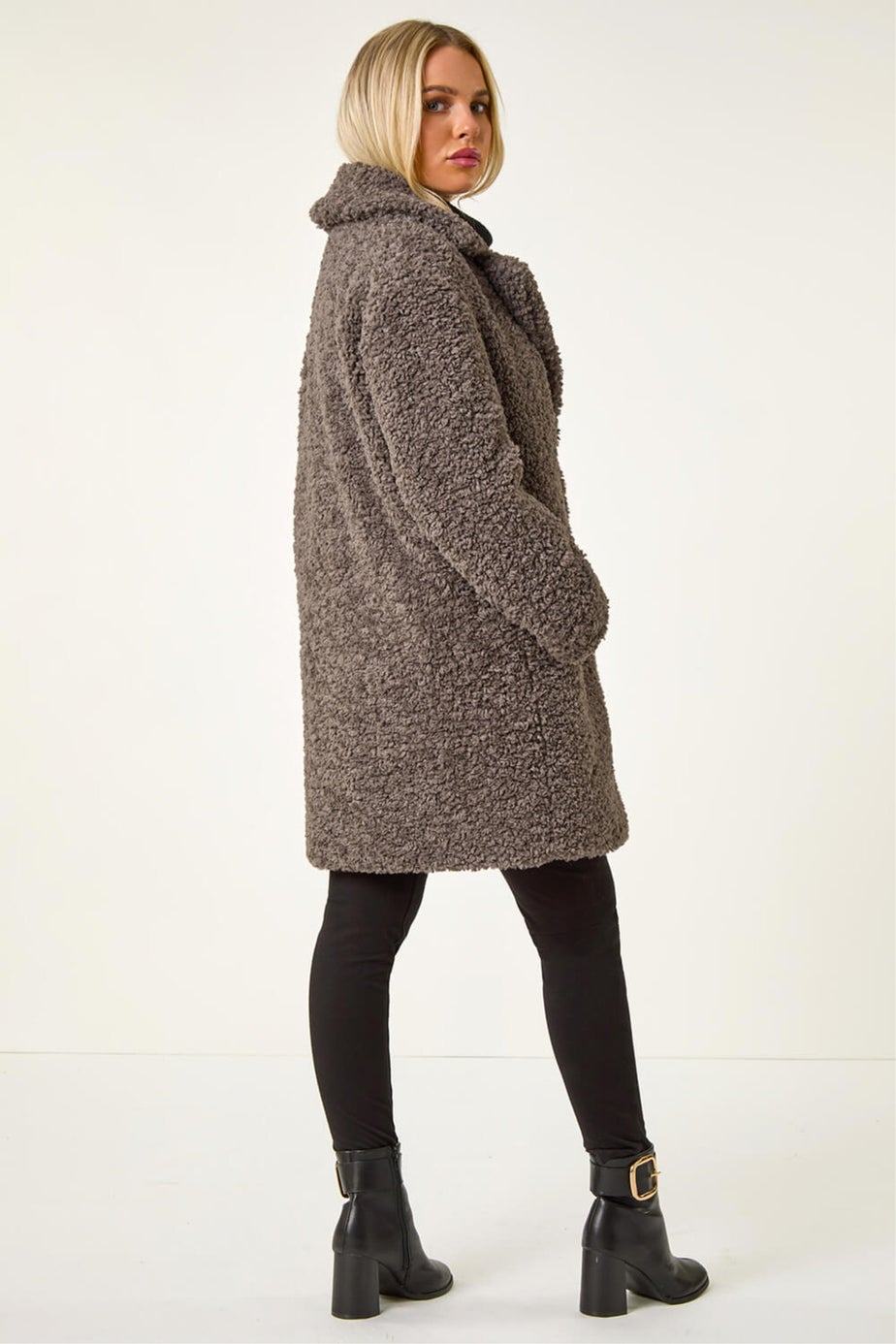 Roman Taupe Petite Teddy Longline Coat