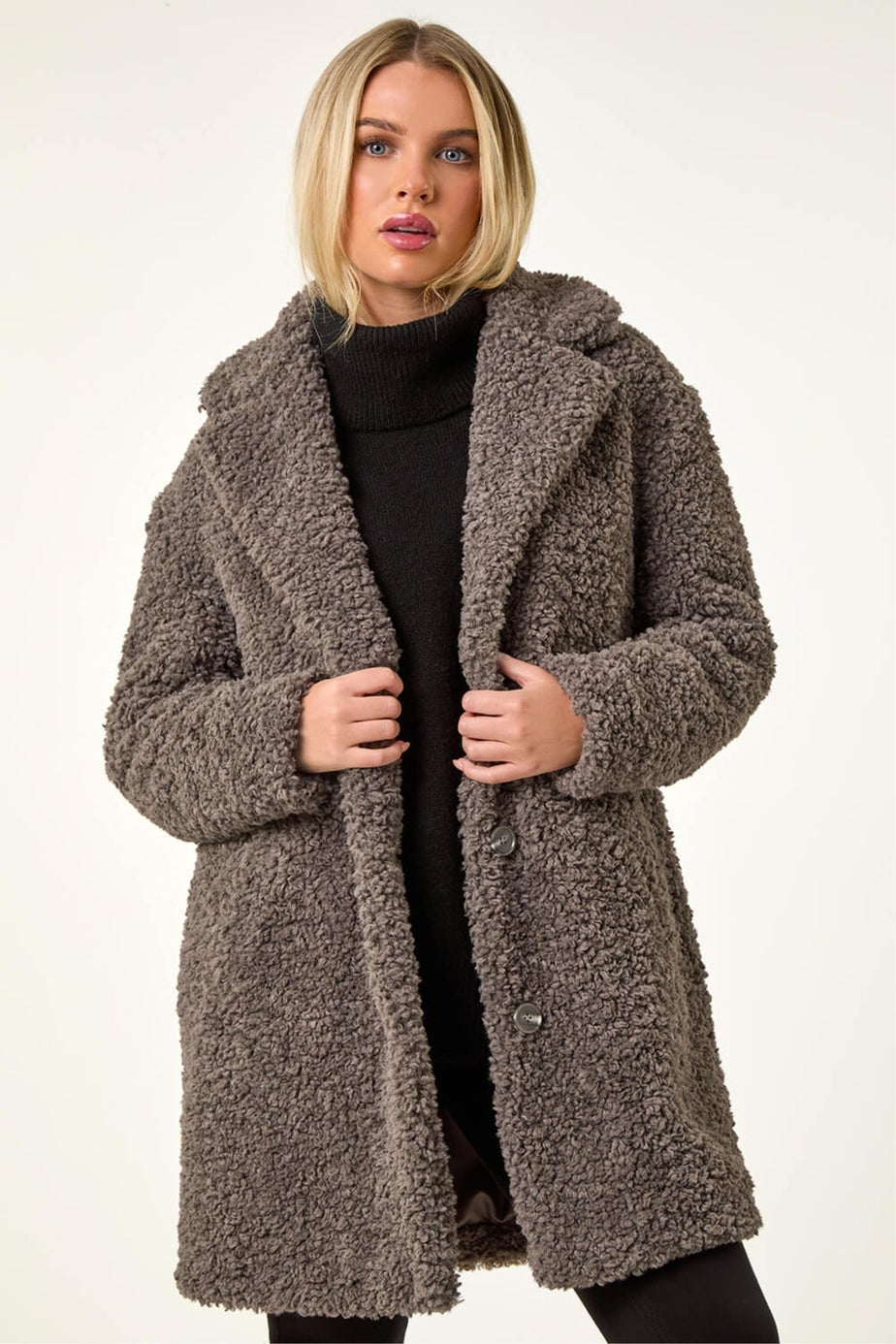 Roman Taupe Petite Teddy Longline Coat