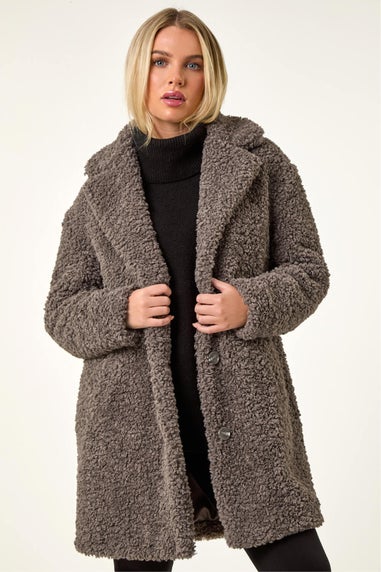 Roman Taupe Petite Teddy Longline Coat