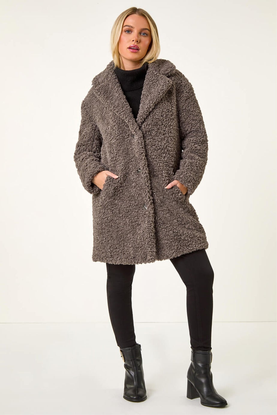Roman Taupe Petite Teddy Longline Coat