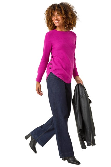 Roman Magenta Textured Curved Hem Jumper