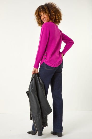Roman Magenta Textured Curved Hem Jumper