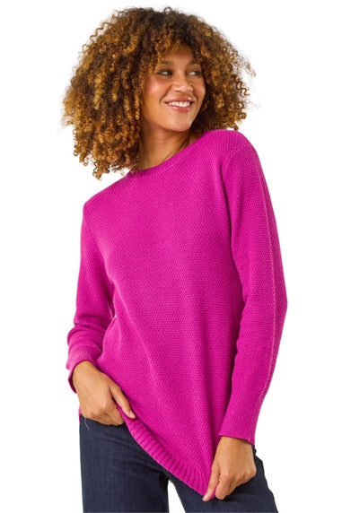 Roman Magenta Textured Curved Hem Jumper