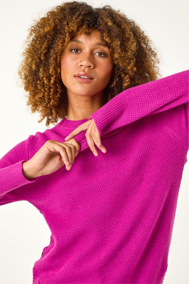 Roman Magenta Textured Curved Hem Jumper