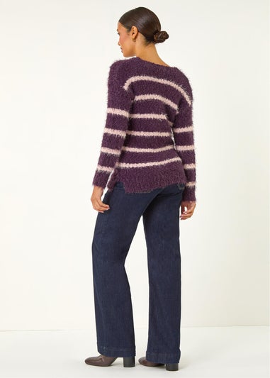 Roman Plum Stripe Fluffy Knit Jumper