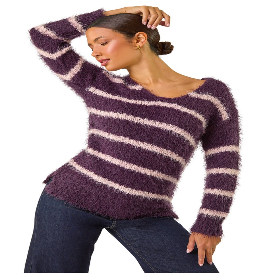 Roman Plum Stripe Fluffy Knit Jumper