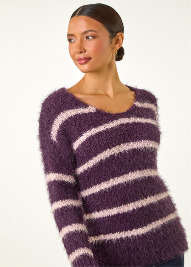 Roman Plum Stripe Fluffy Knit Jumper