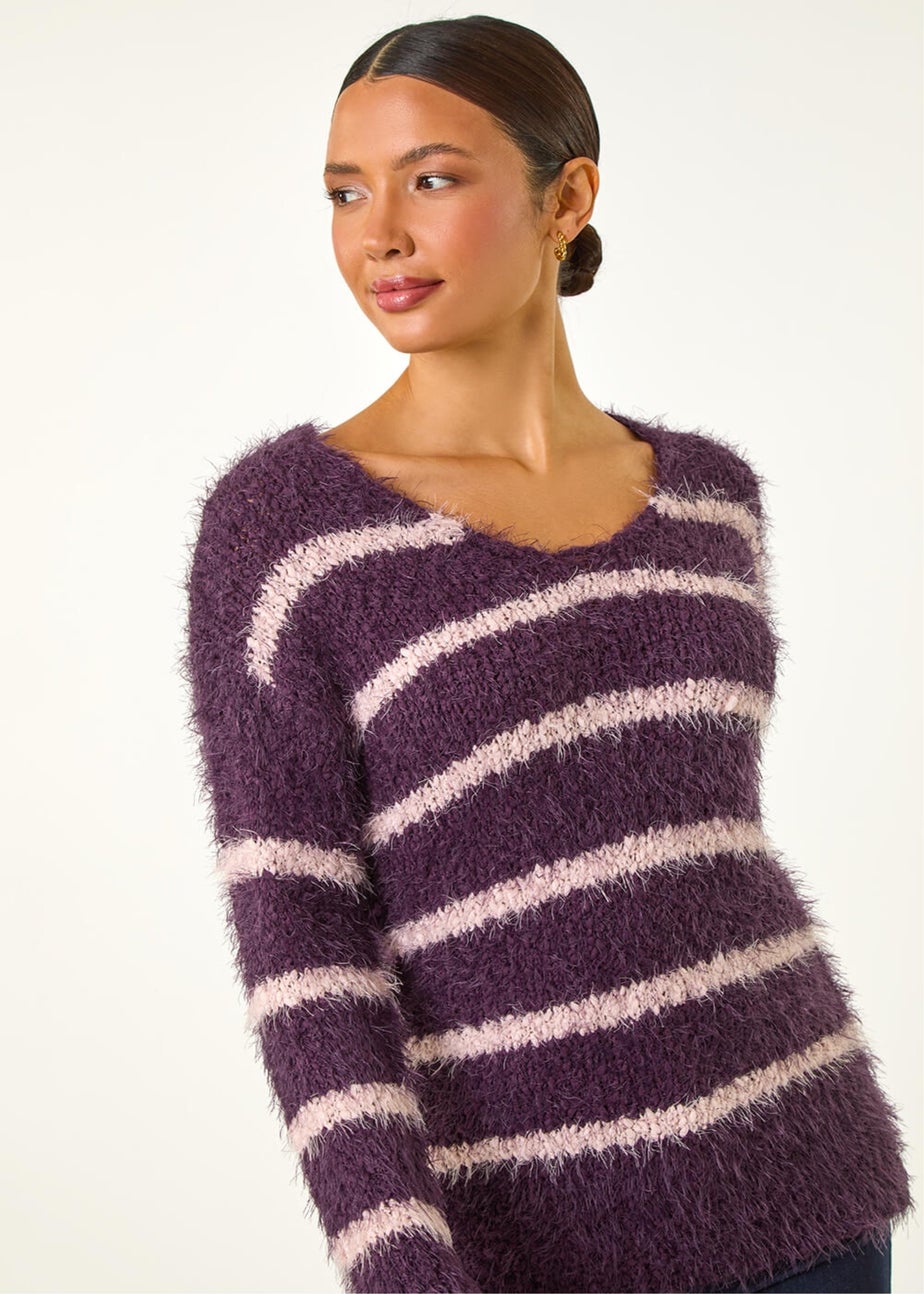 Roman Plum Stripe Fluffy Knit Jumper