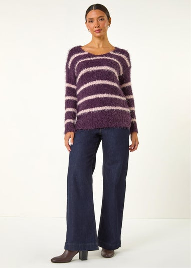 Roman Plum Stripe Fluffy Knit Jumper