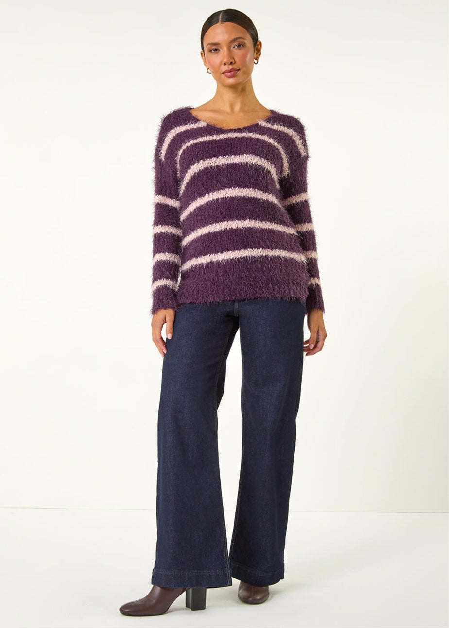Roman Plum Stripe Fluffy Knit Jumper