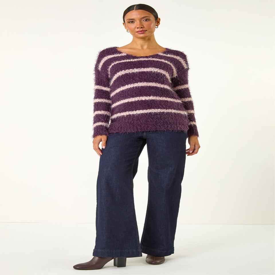 Roman Plum Stripe Fluffy Knit Jumper