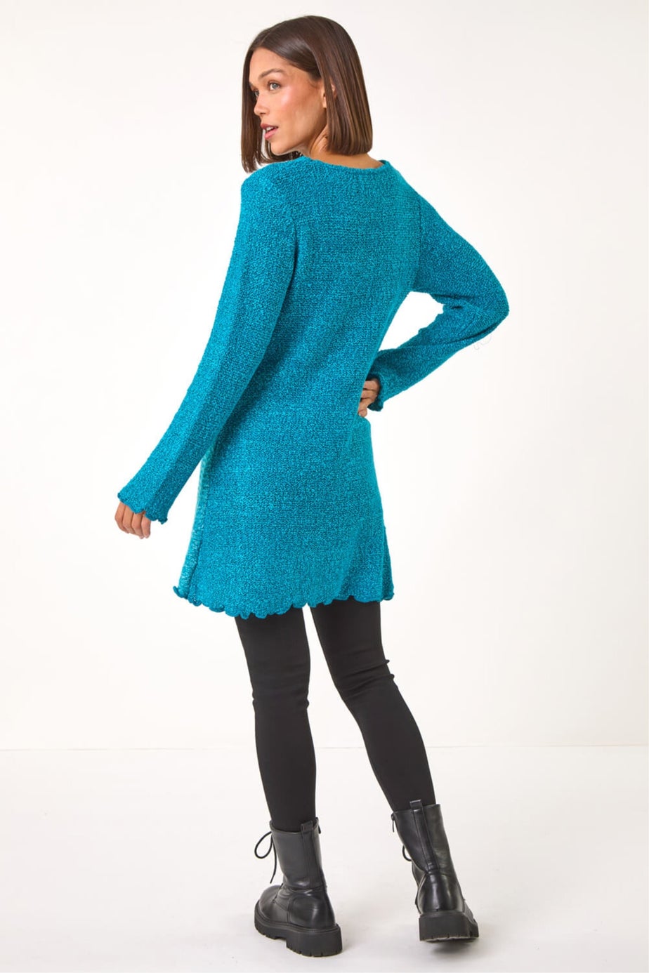 Roman Teal Textured Pocket Detail Longline Jumper