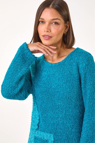 Roman Teal Textured Pocket Detail Longline Jumper