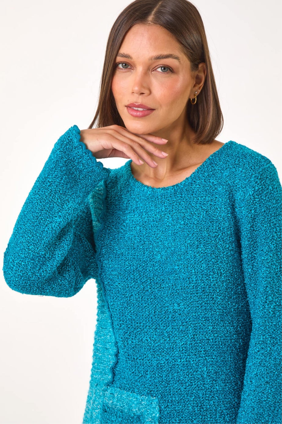 Roman Teal Textured Pocket Detail Longline Jumper