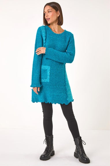 Roman Teal Textured Pocket Detail Longline Jumper