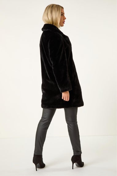 Roman Black Petite Longline Pocket Fur Coat