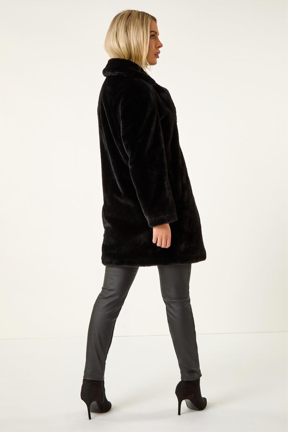 Roman Black Petite Longline Pocket Fur Coat
