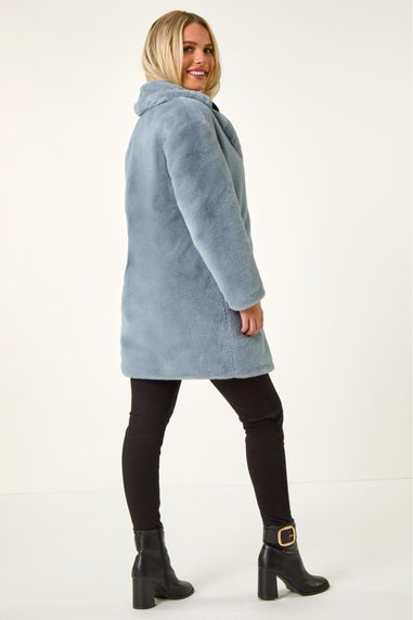 Roman Light Blue Petite Longline Pocket Fur Coat