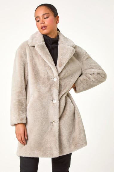 Roman Stone Petite Longline Pocket Fur Coat