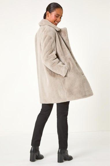 Roman Stone Petite Longline Pocket Fur Coat