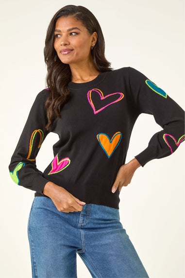 Roman Black Heart Print Knitted Jumper