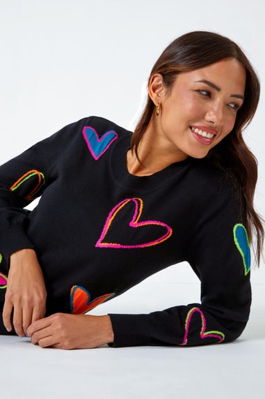 Roman Black Heart Print Knitted Jumper