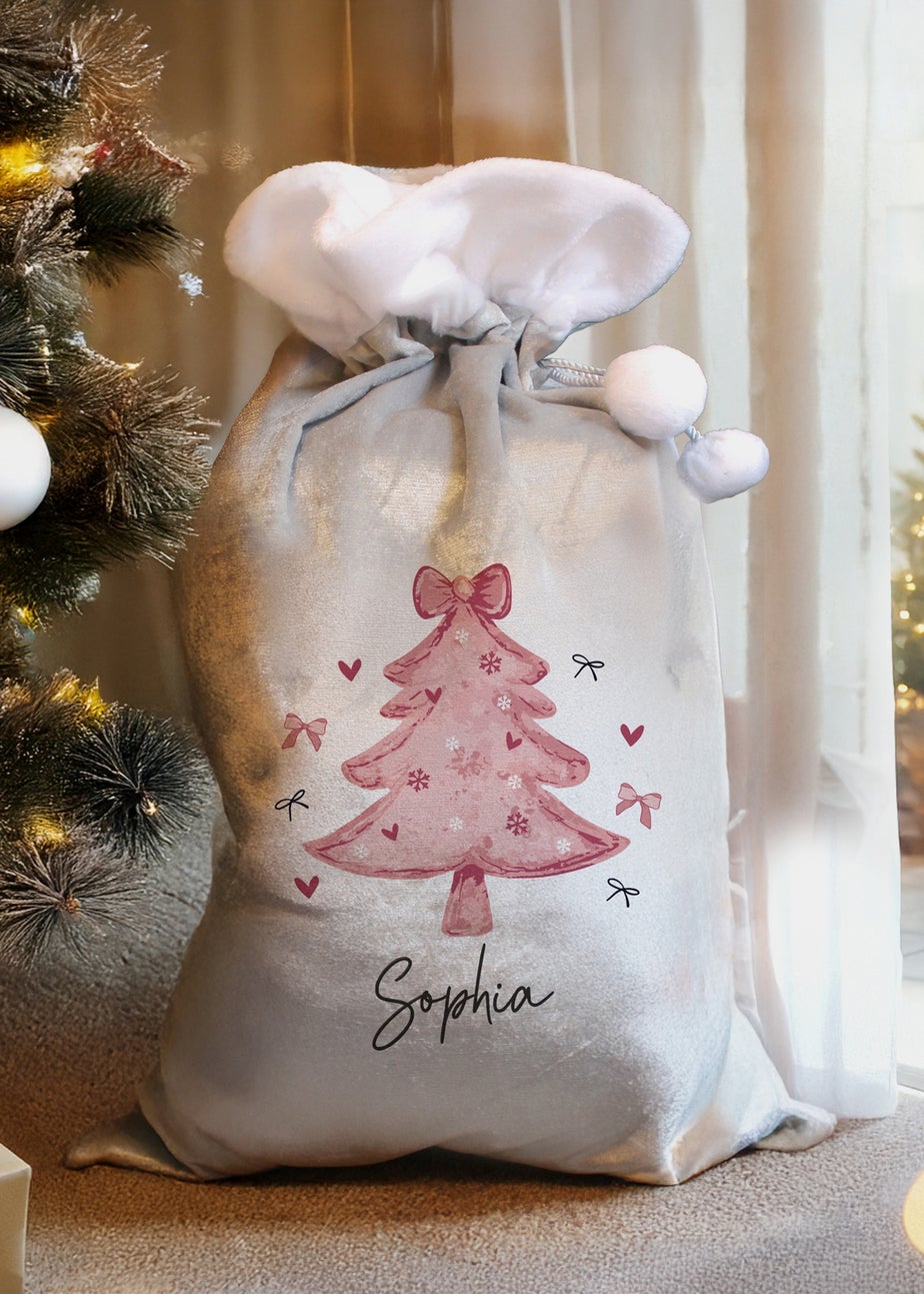 Personalised Memento Company Grey Pink Christmas Tree Sack