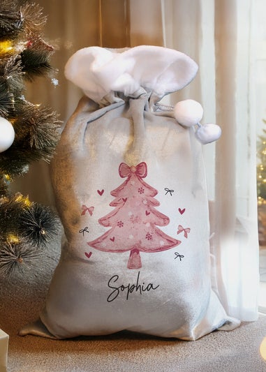 Personalised Memento Company Grey Pink Christmas Tree Sack