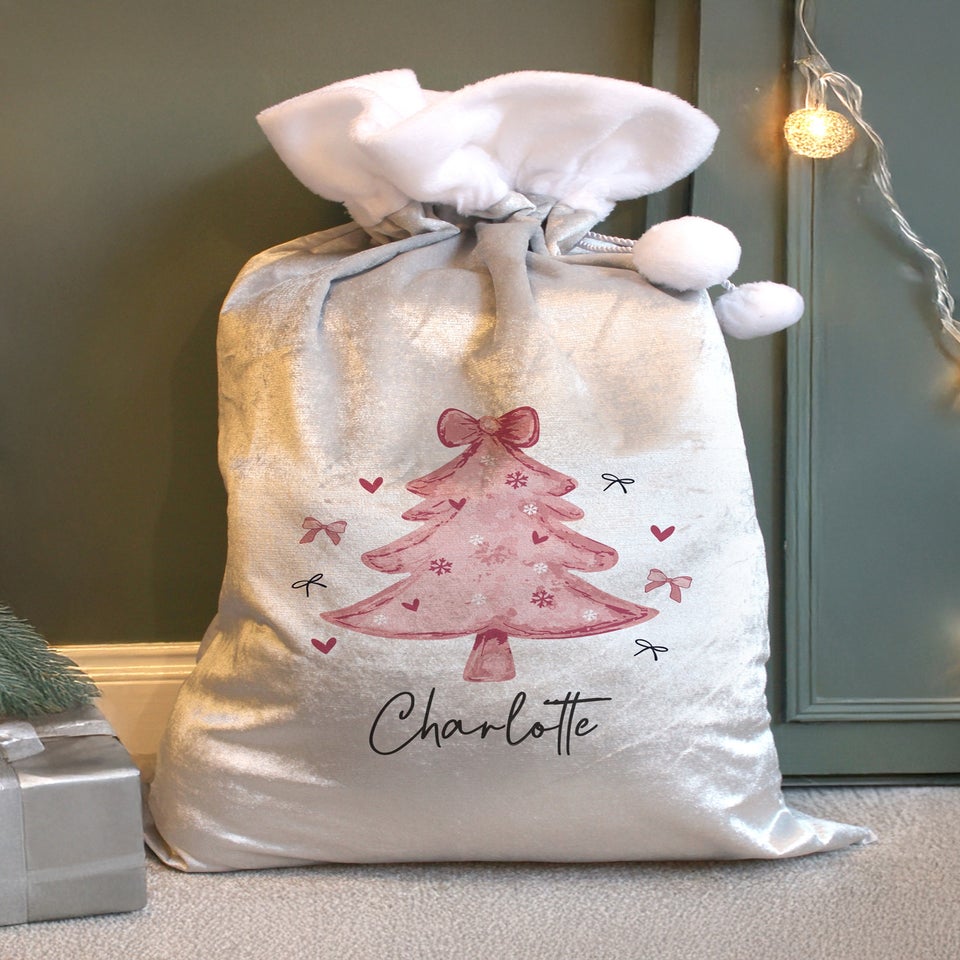 Personalised Memento Company Grey Pink Christmas Tree Sack