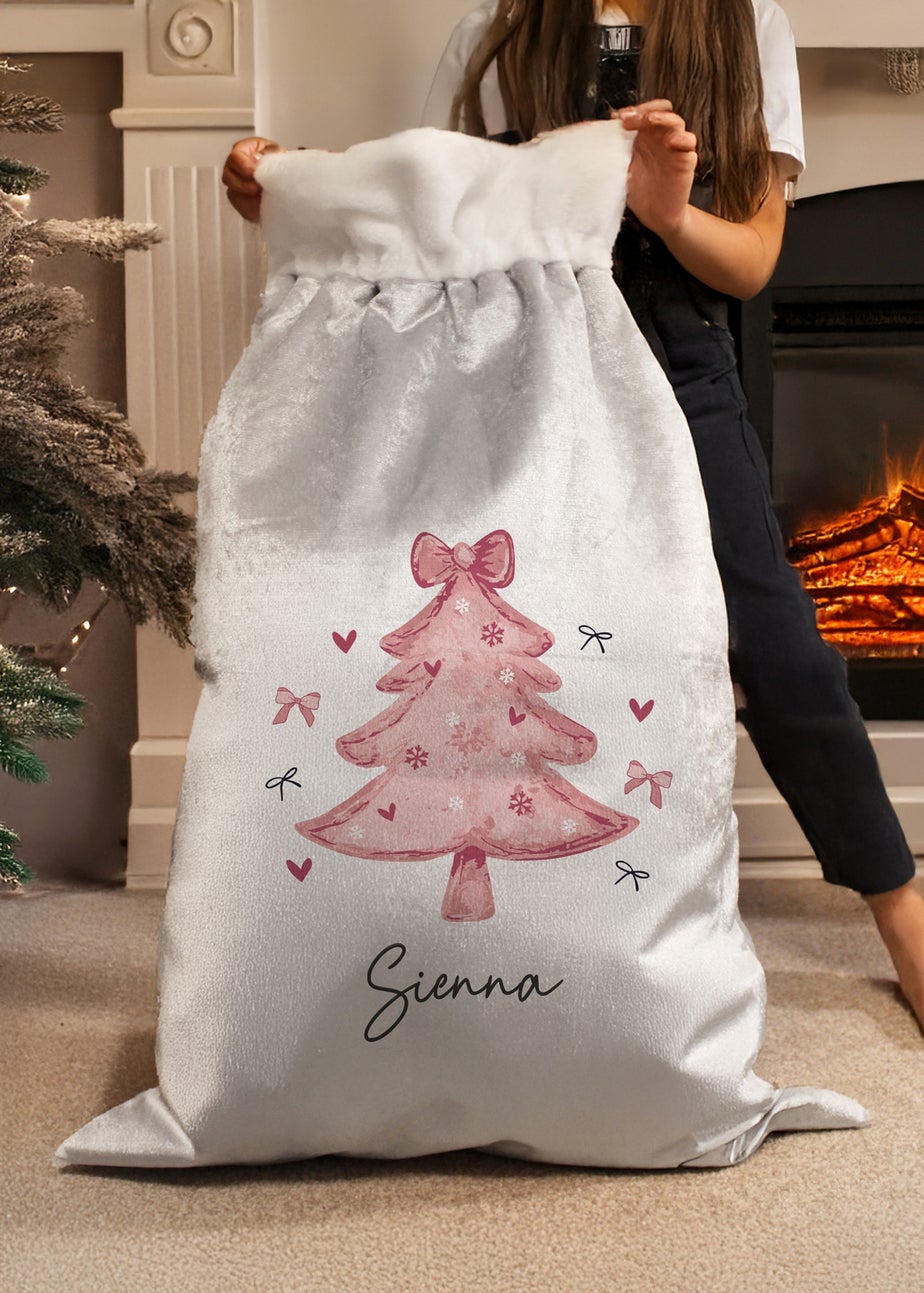 Personalised Memento Company Grey Pink Christmas Tree Sack