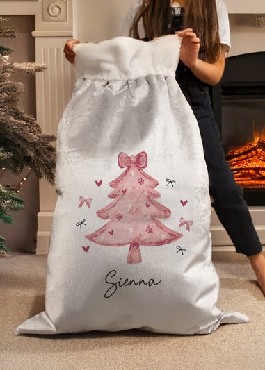 Personalised Memento Company Grey Pink Christmas Tree Sack
